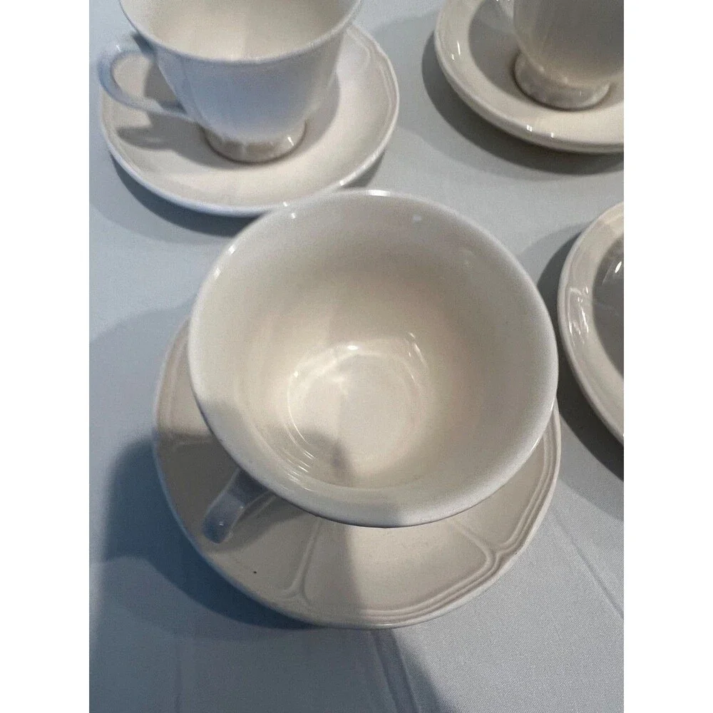 Wedgwood Queen's Plain Teacup & Saucer Sets (4) English Creamware